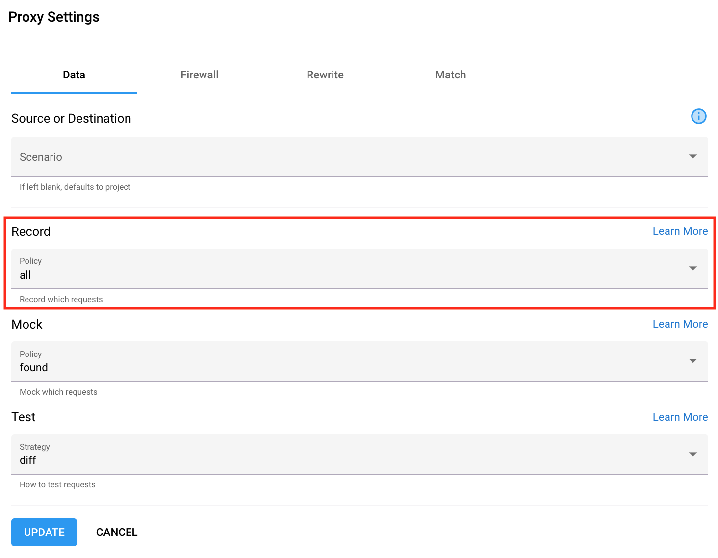 Figure 1. Record policy settings